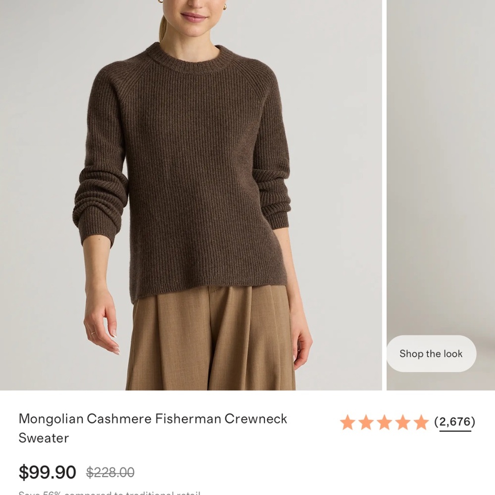 Quince Mongolian Cashmere Brown Crewneck Sweater